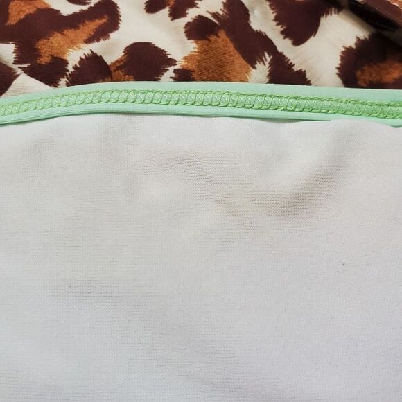 Gianni Bini Ruffle Bandeau Strapless Seafoam Green Leopard Print Bikini - Picture 9 of 9